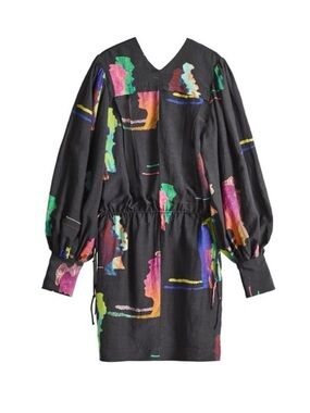 H&M Studio S/S Collection Watercolor Puff Balloon Sleeve Mini Tunic Dress XS 36
